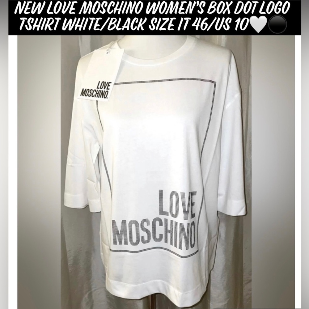 🎉HP🎉New! Love Moschino Women’s Box Dot Logo TShirt White/Black Size IT46/US10